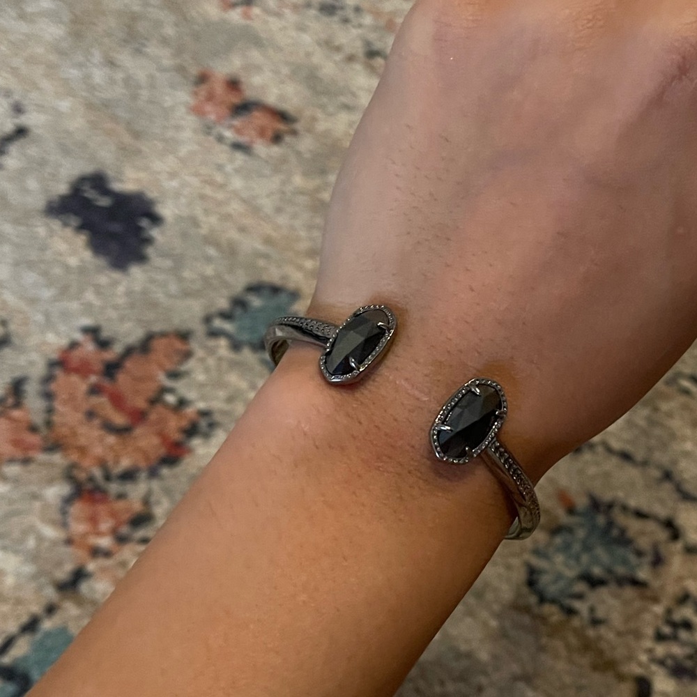Elton Silver Cuff Bracelet In Black Opaque Glass from Kendra Scott